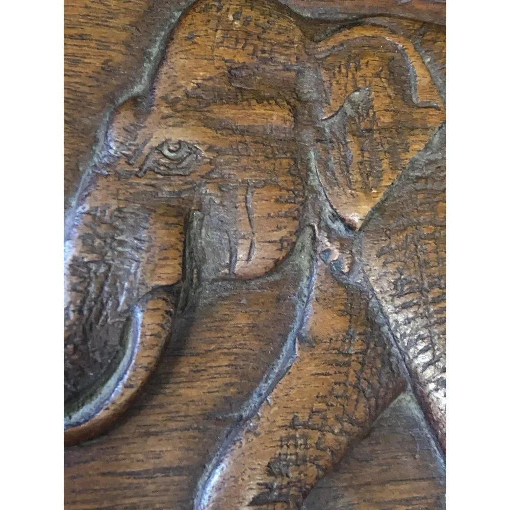 Vintage Carved Footed Wooden Treasure Chest Trinket Jewelry Box Elefant